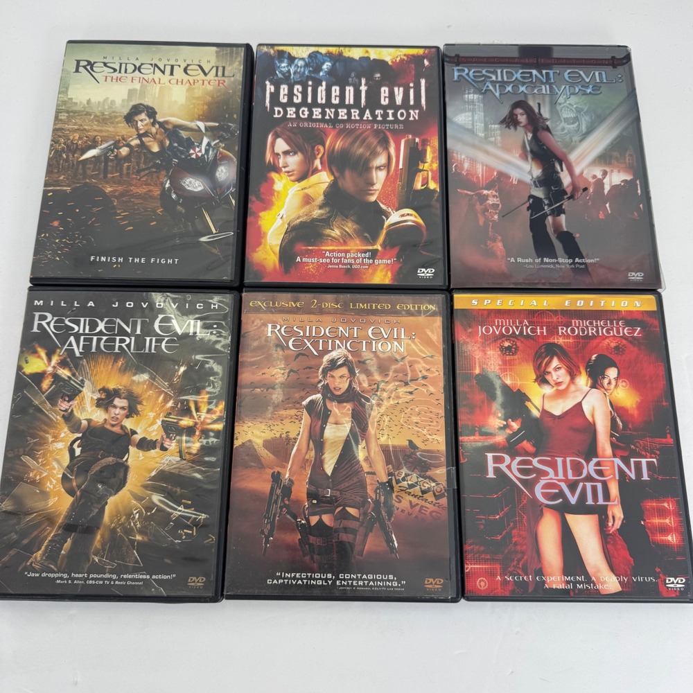Resident Evil DVD Lot 6 Movies Black Milla Jovovich Action Horror Set Zombie